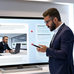 ** A consultant passionately presenting innovative tech solutions to a client, emphasizing their expertise in project management and strategic consulting within a modern Madrid office setting.

**