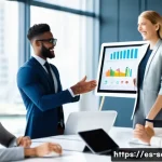 서비스관리사와 업무 성과 분석 - A vibrant, wide-angle shot of a diverse team of young professionals (men and women, 20s-30s) in a mo...